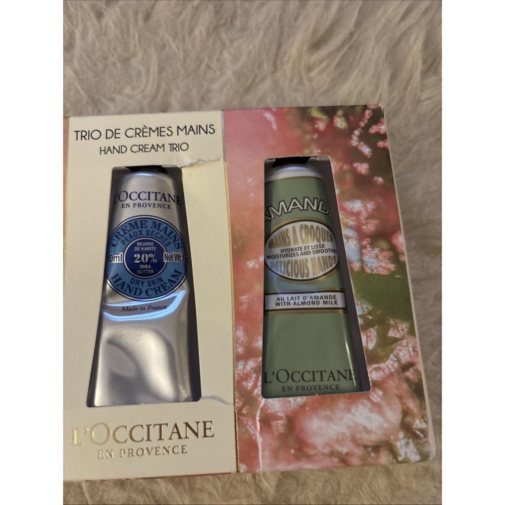 NEW L’Occitane Trio of Cremes Mains Hand Cream Gift Set Cherry Almond 1oz - Picture 3 of 6